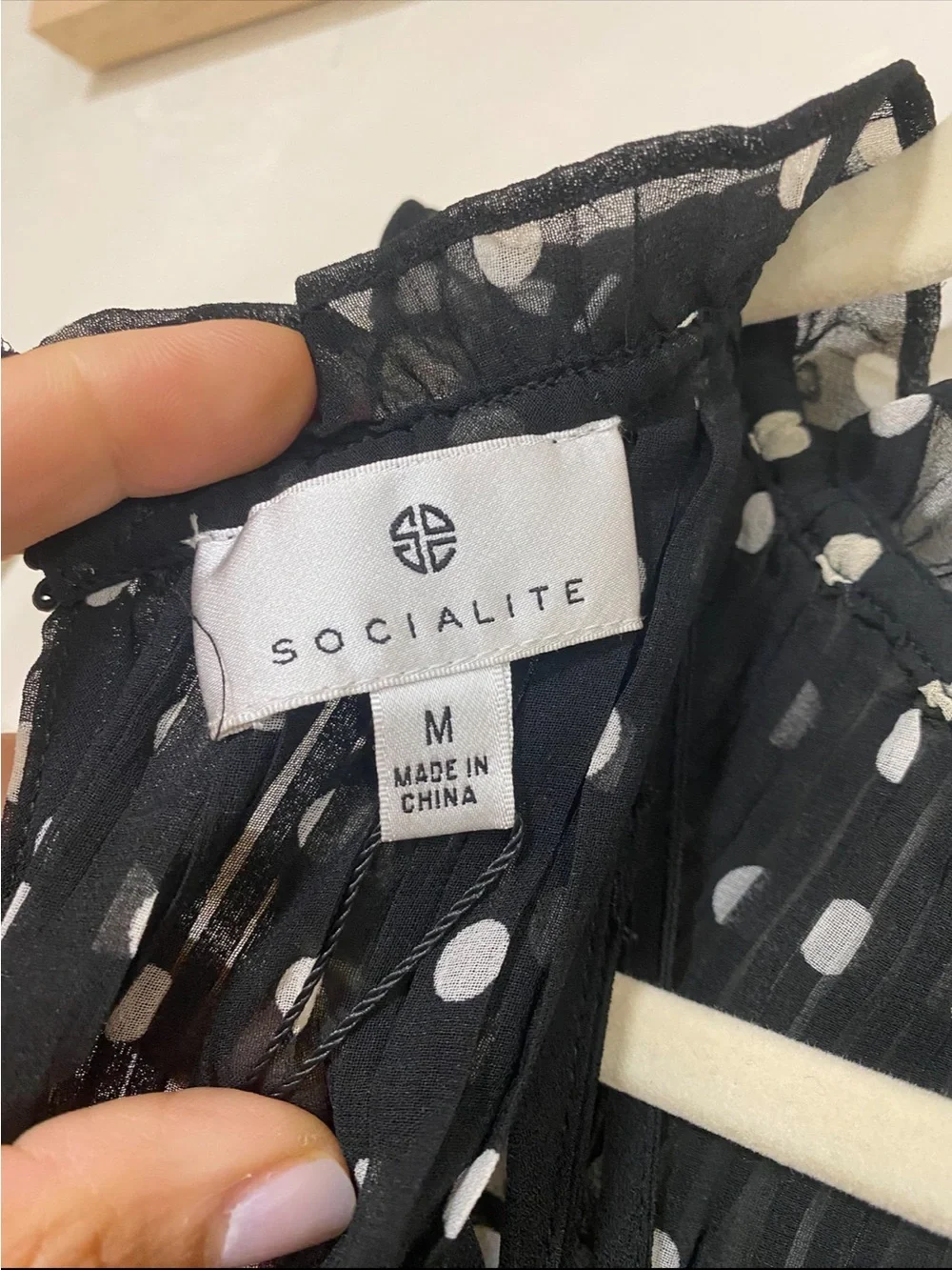 Socialite Polka Dot Sleeveless Pleated Chiffon Dress Black White Medium NWI